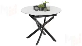 Стол обеденный раздвижной Бергамо Тип 1 Черный муар, Стекло матовое белый мрамор