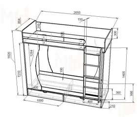 Двухъярусная кровать Фанки Кидз-2 с лестницей-комодом