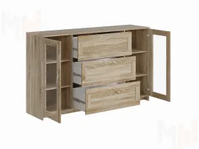 Тумба Сириус 2 двери со стеклом и 3 ящика 156*95 Сонома