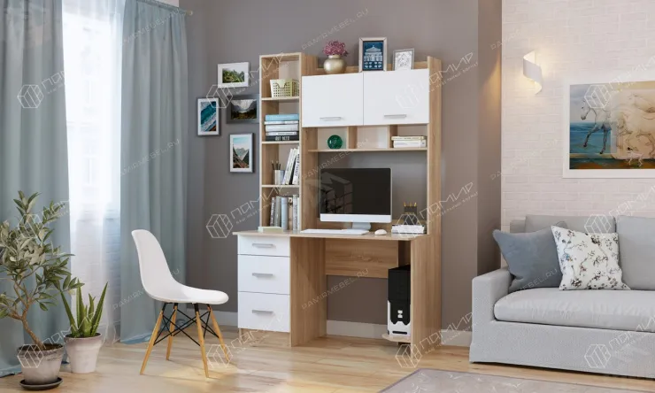 Компьютерный стол ПКС-5 сонома/белый глянец