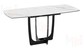 Стол обеденный Орфей Черный муар, Стекло глянцевое белый мрамор