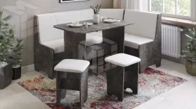 Кухонный уголок Техас Исп.1 Ателье темный, Экокожа белая