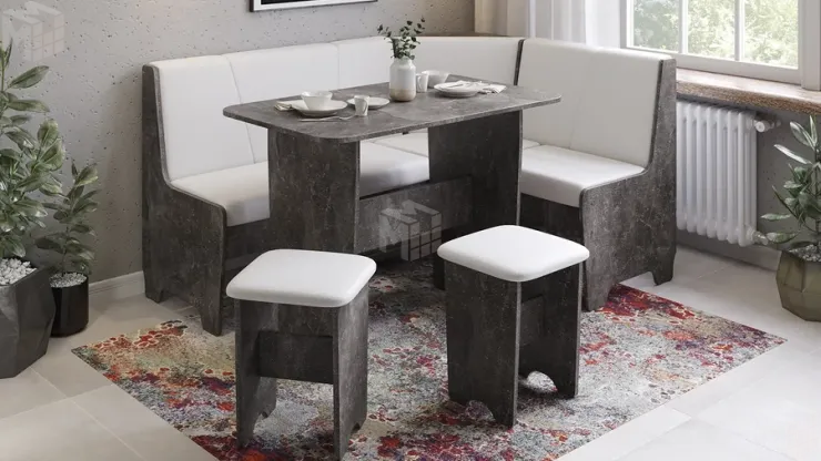 Кухонный уголок Техас Исп.1 Ателье темный, Экокожа белая