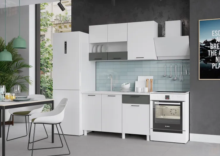 Кухня ТРЕНД 1,3 МДФ белый эмалит/холст вулкан