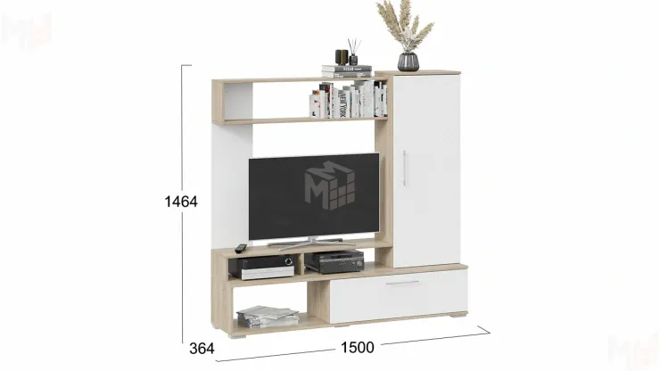 Стенка для гостиной Сиена Дуб Сонома, Белый Ясень