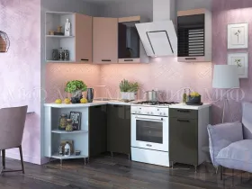 Кухня угловая Техно New 1,3*1,4 Пудра Софт/Графит Софт