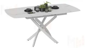 Стол обеденный раздвижной Манхеттен Т1 Белый муар, Стекло матовое белый мрамор