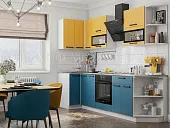 Кухня угловая Техно New 0,9*2,7 Горчица софт/Атлантик софт