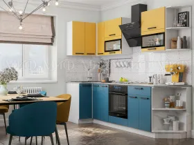 Кухня угловая Техно New 0,9*2,7 Горчица софт/Атлантик софт