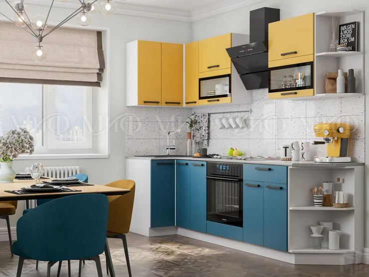 Кухня угловая Техно New 0,9*2,7 Горчица софт/Атлантик софт