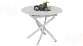 Стол обеденный раздвижной Бергамо Тип 1  Белый муар, Стекло матовое белый мрамор