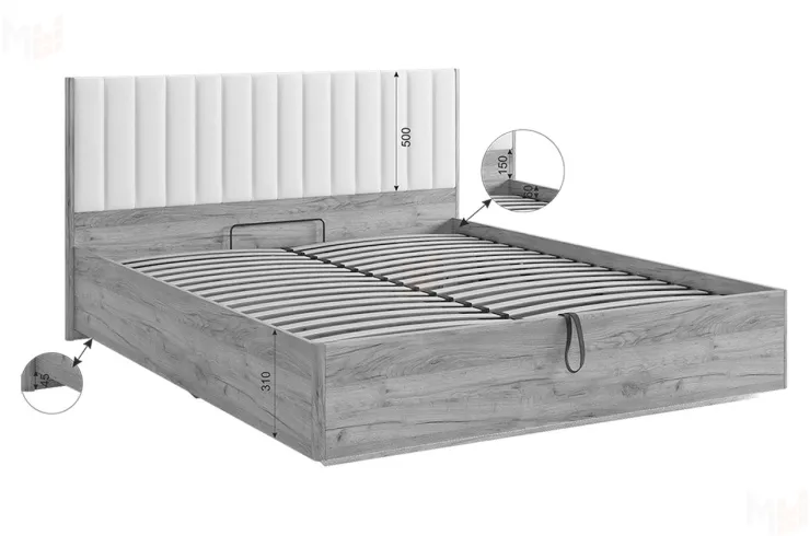 Кровать Адам с подъемным механизмом 160х200 дуб крафт золотой/грей алькантара (велюр)