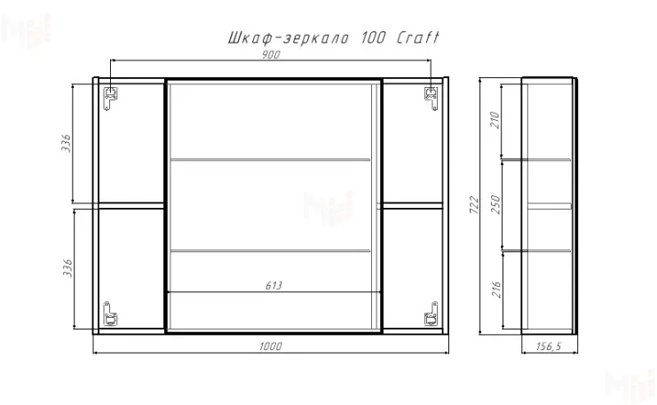 Шкаф-зеркало Craft 100 левый/правый Домино