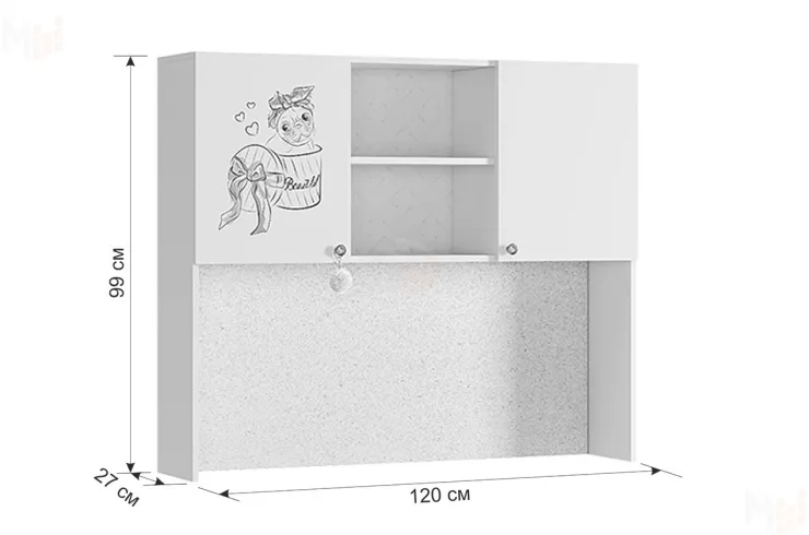 Надстройка для стола Гламур белый/белый глянец