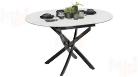 Стол обеденный раздвижной Бергамо Тип 1 Черный муар, Стекло матовое белый мрамор