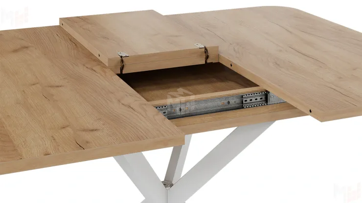 Стол обеденный раздвижной Лиссабон Тип 1 Белый муар, Дуб Крафт золотой