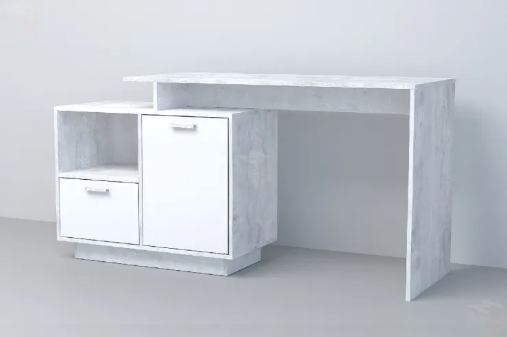 Стол Письменный СТ-2 ПД Эго Бетон Светлый/Белый Глянец