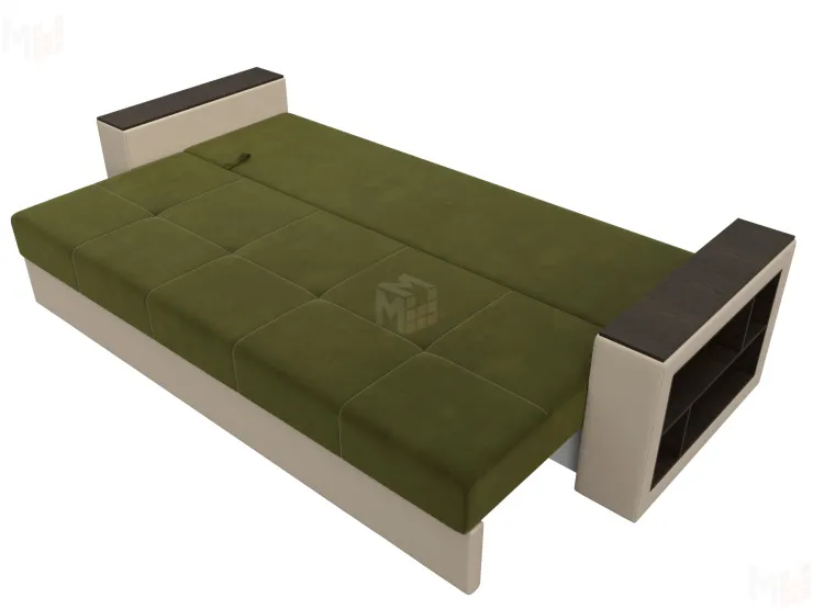 Диван прямой Дубай Лайт полки справа ( Зеленый\Бежевый )