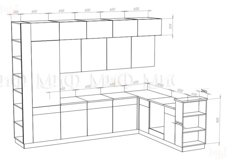 Кухня Техно-5 New угловая 3,2*2,24 сонома/браш текстура грей