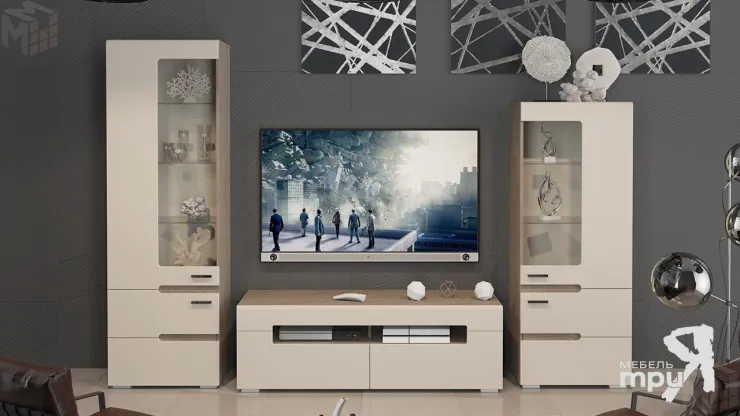 Набор мебели «Фьюжн» №2 (Бежевый глянец, Дуб сонома)