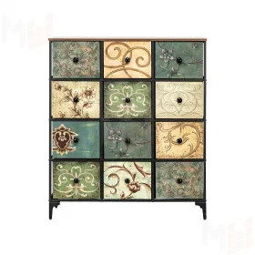 Комод Leset Лунет 12 ящ. (Чёрный/Мульти зеленый/Коричневый)