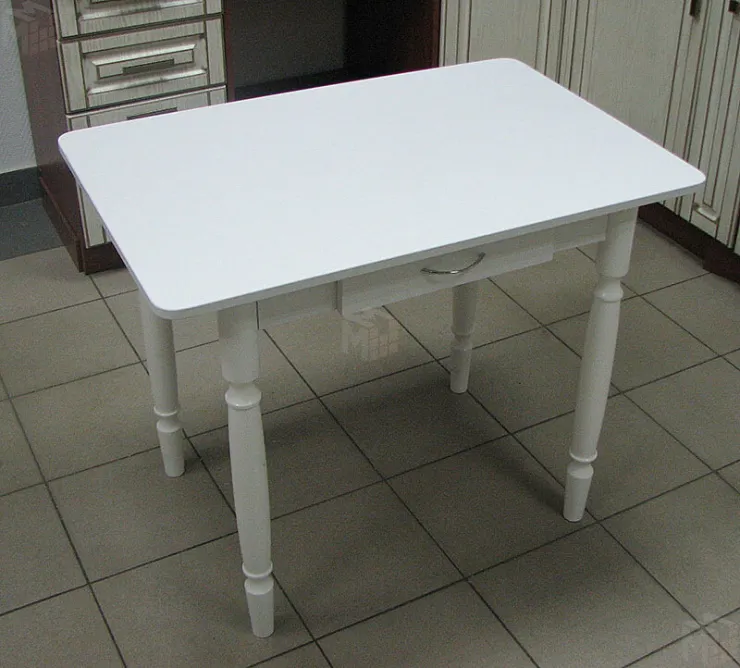 Стол прямоугольный с ящиком 900*600 (белый), ножки дерево