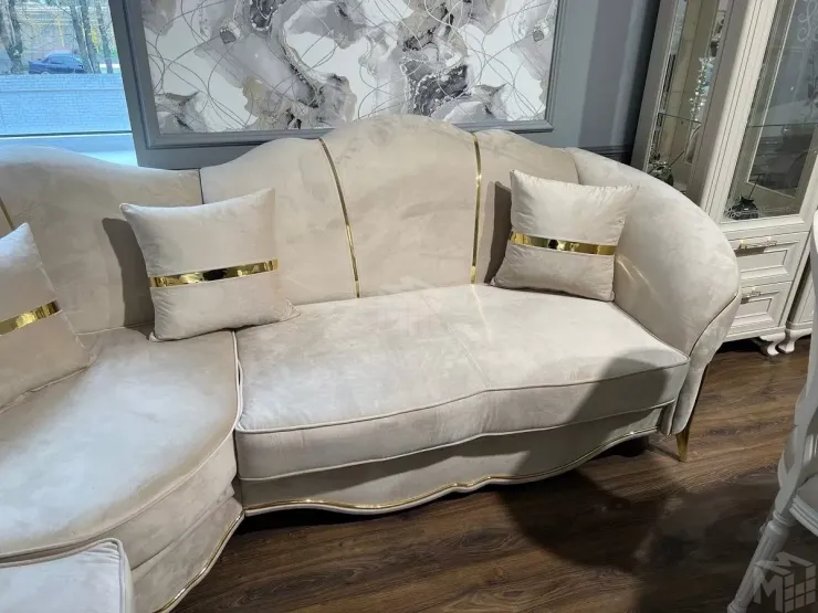 Диван Лара угловой 3-у-2 бежевый золото