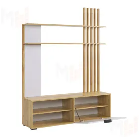 Стенка в гостиную Бери дуб крафт золотой/белое дерево