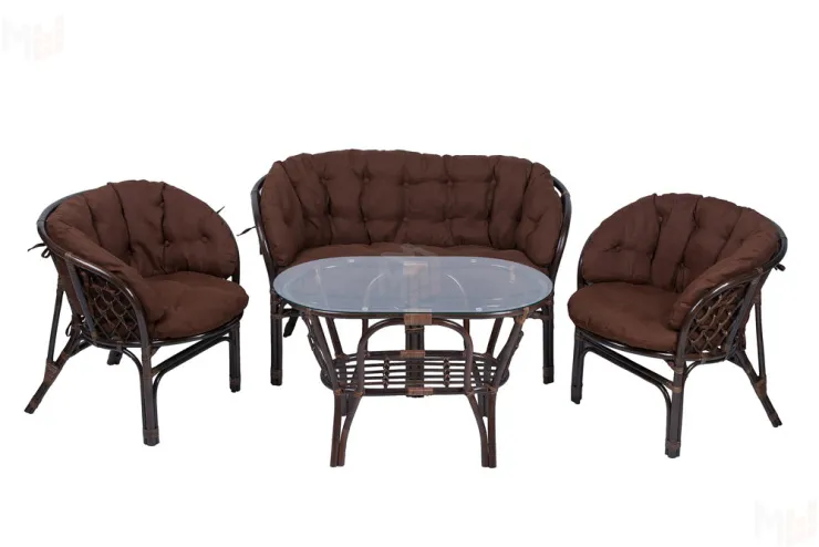 Комплект Багама с диваном и полными коричневыми подушками (стол овальный)