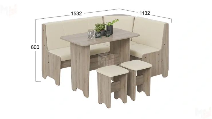 Кухонный уголок Техас Исп.1 Дуб Сонома трюфель, Экокожа бежевая