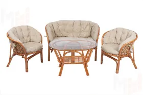 Комплект Багама с диваном и полными бежевыми подушками (стол овальный)