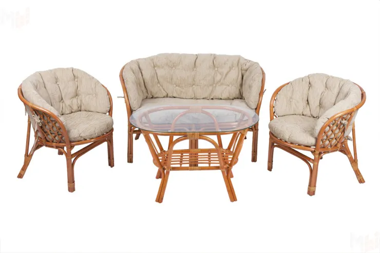 Комплект Багама с диваном и полными бежевыми подушками (стол овальный)