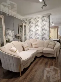 Диван Лара угловой 2-у-1 бежевый золото