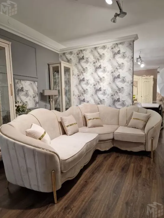 Диван Лара угловой 2-у-1 бежевый золото