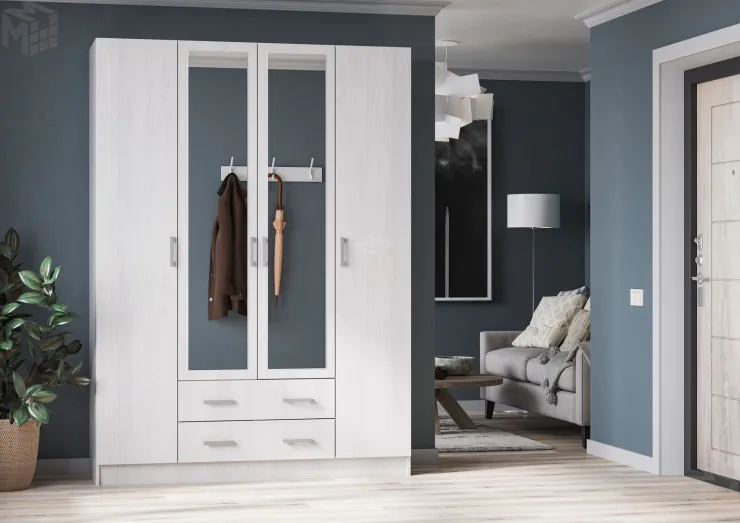 Шкаф 4-х створчатый с ящиками Квадро (ясень анкор светлый)