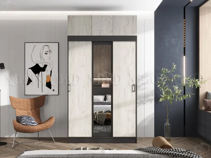 Шкаф-купе с антресолью Роджина/Бася (крафт белый/графит)