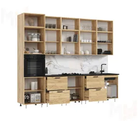 Кухня Рио NEW 3,0м (490) (Белый глянец/Дуб крафт, Дуб крафт (Кастилло темный)