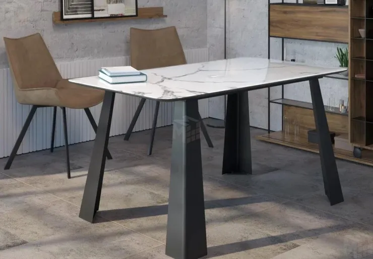 Стол Милтон раздвижной (белый мрамор/каркас черный)