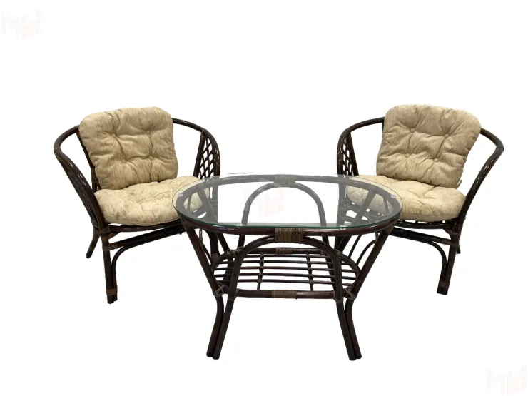 Комплект Багама Дуэт с простыми бежевыми подушками и овальным столом