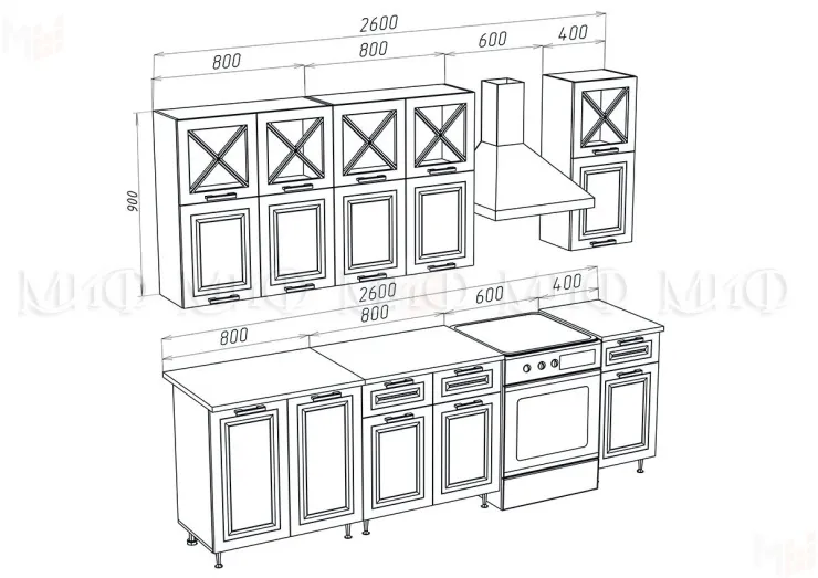 Кухня Констанция 2,0/900 комп. №4 дымчатый
