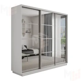 Шкаф-купе Оптим 3-х дверный 4 секции (Зеркало) 210 см. 1 штанга, 11 полок, 4 ящика