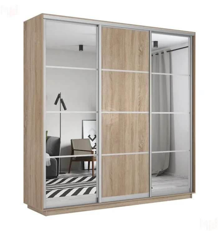 Шкаф-купе Лоял 3-х дверный (Зеркало, ДСП) 210 см.