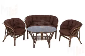 Комплект Багама с диваном и полными коричневыми подушками (стол овальный)