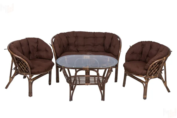 Комплект Багама с диваном и полными коричневыми подушками (стол овальный)