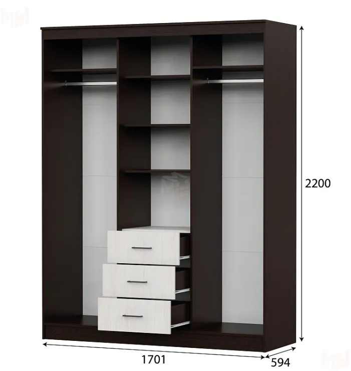 Шкаф-купе ШКП 1 Дуб Венге / Ясень Анкор Светлый