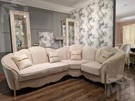 Диван Лара угловой 2-у-1 бежевый золото