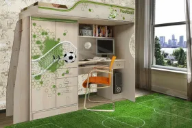 Детская кровать-чердак Футбол со столом ФУТ-4