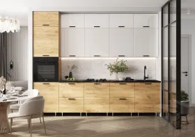 Кухня Рио NEW 3,0м (490) (Белый глянец/Дуб крафт, Дуб крафт (Кастилло темный)