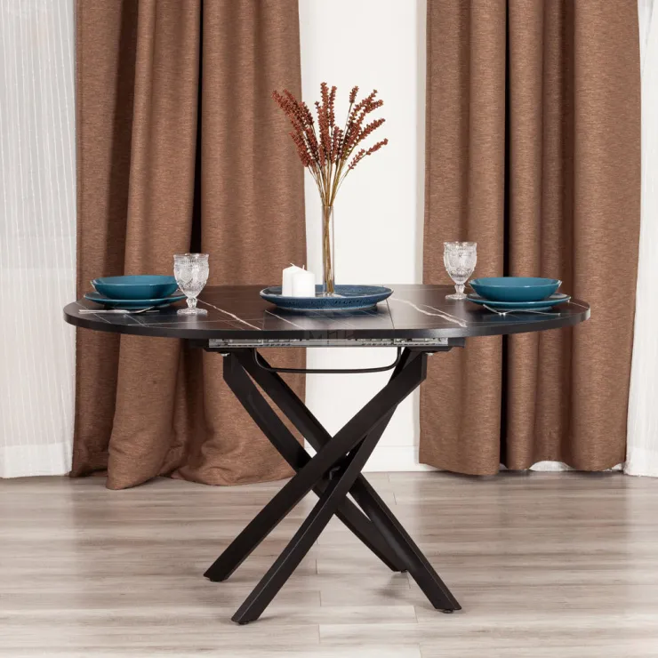 Стол MANZANA раздвижной Мрамор чёрный/чёрный