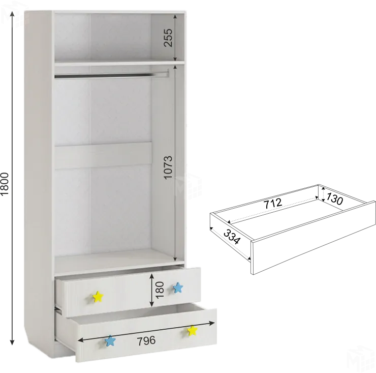 Шкаф комбинированный Чудо (с ящ. 2-створчатый) белый рамух